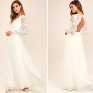 Lulus White Long Sleeve Lace Maxi Dress Size M